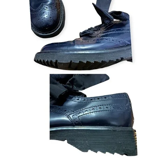 Prada Wingtip Oxford Ribbon Tie Shoes Navy Calf Leather 38.5 Early 2000s - Picture 11 of 11